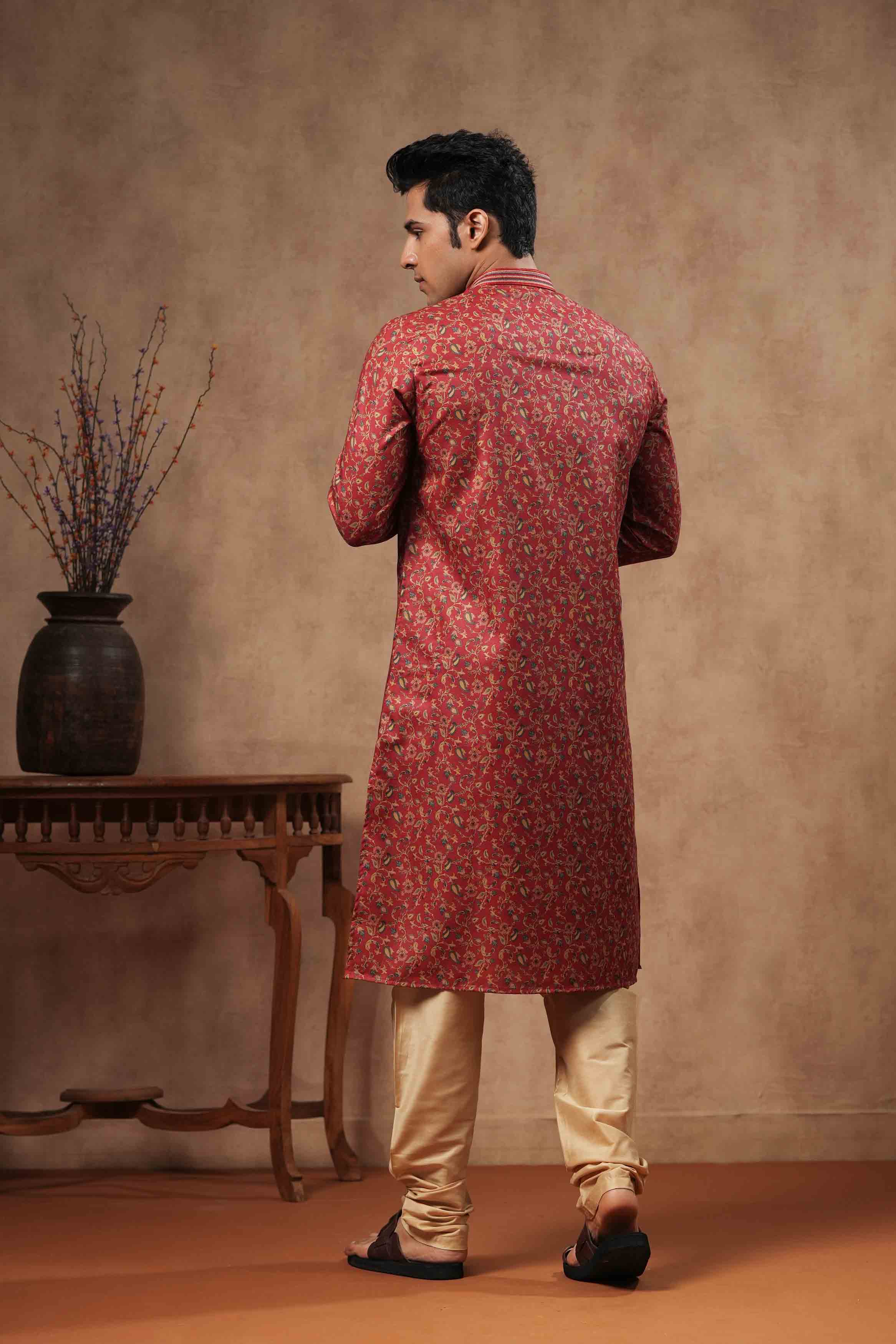 Red Floral Printed Kurta